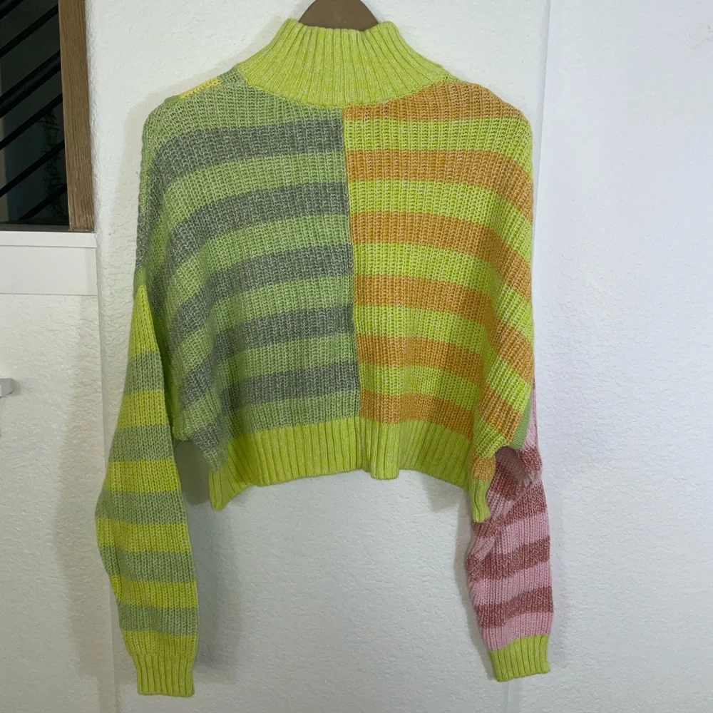 STAUD Cropped Hampton Yellow and Green Knit Sweater - Picture 6 of 6